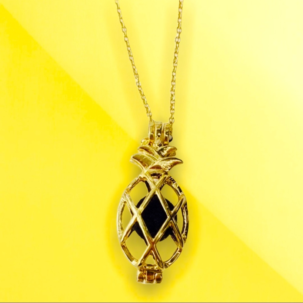 Pineapple Locket Aromatherapy Diffuser Necklace 22" NEW